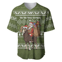 Cyprus Christmas Baseball Jersey with Santa Riding Ram Ho Ho Holy Cyprus Text and Green Holiday - Wonder Print Shop
