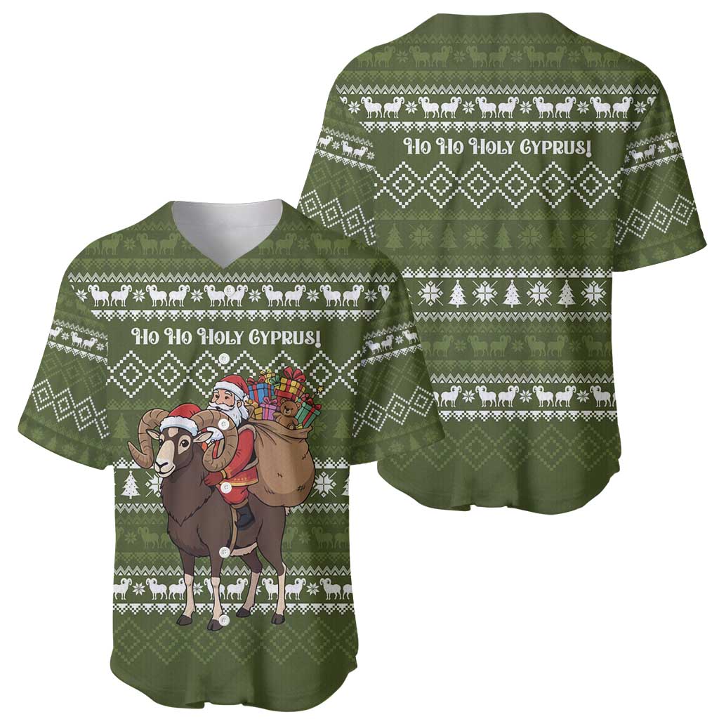 Cyprus Christmas Baseball Jersey with Santa Riding Ram Ho Ho Holy Cyprus Text and Green Holiday - Wonder Print Shop