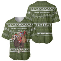 Cyprus Christmas Baseball Jersey with Santa Riding Ram Ho Ho Holy Cyprus Text and Green Holiday - Wonder Print Shop