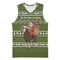 Cyprus Christmas Basketball Jersey with Santa Riding Ram Ho Ho Holy Cyprus Text and Green Holiday - Wonder Print Shop