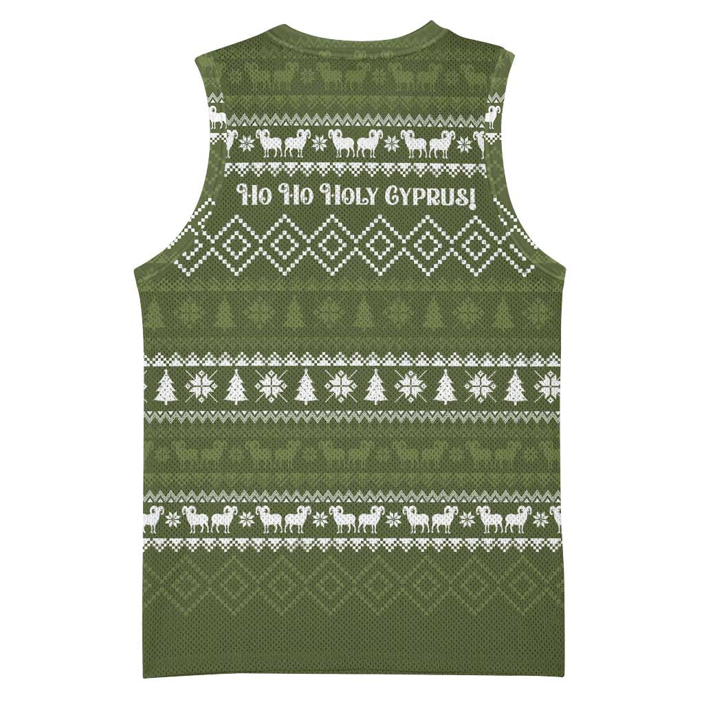 Cyprus Christmas Basketball Jersey with Santa Riding Ram Ho Ho Holy Cyprus Text and Green Holiday - Wonder Print Shop
