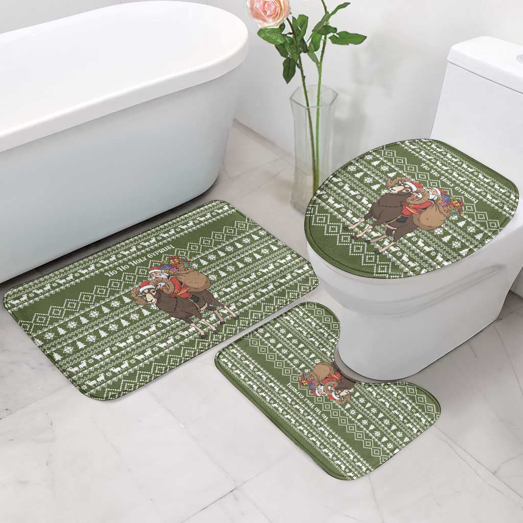 Cyprus Christmas Bathroom Set with Santa Riding Ram Ho Ho Holy Cyprus Text and Green Holiday - Wonder Print Shop