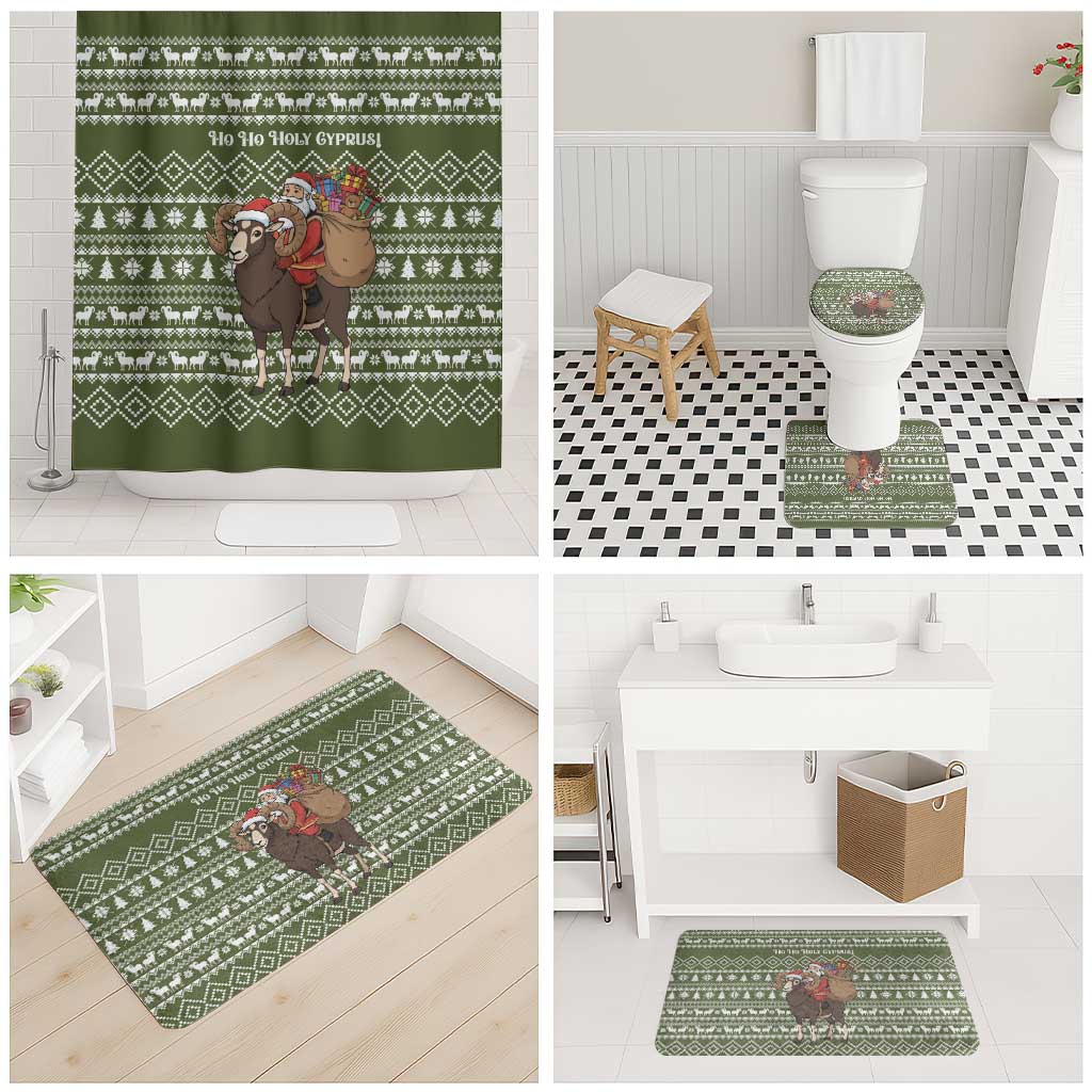 Cyprus Christmas Bathroom Set with Santa Riding Ram Ho Ho Holy Cyprus Text and Green Holiday - Wonder Print Shop