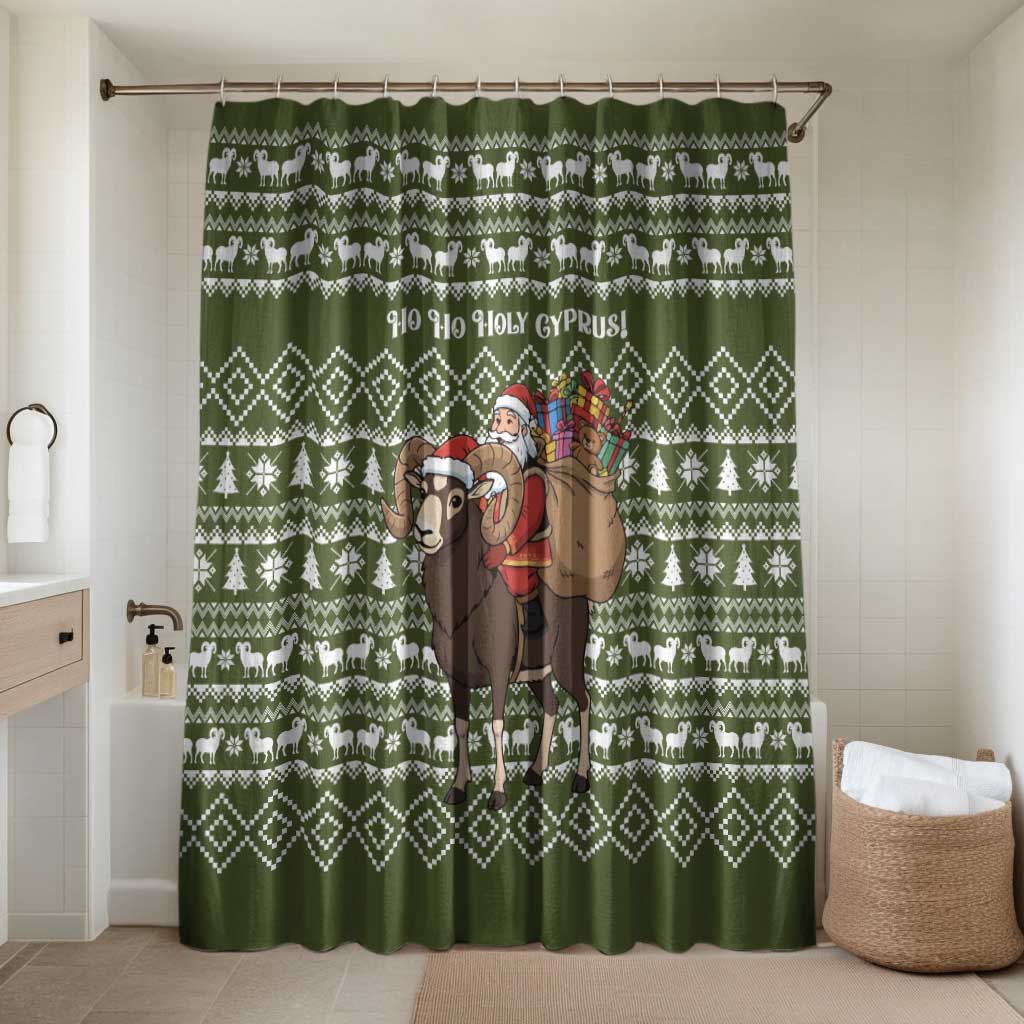 Cyprus Christmas Bathroom Set with Santa Riding Ram Ho Ho Holy Cyprus Text and Green Holiday - Wonder Print Shop