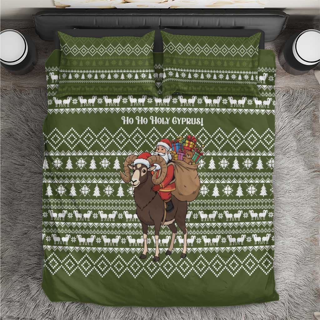 Cyprus Christmas Bedding Set with Santa Riding Ram Ho Ho Holy Cyprus Text and Green Holiday - Wonder Print Shop