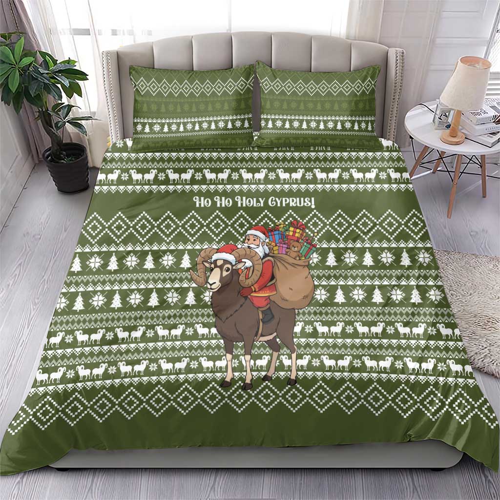 Cyprus Christmas Bedding Set with Santa Riding Ram Ho Ho Holy Cyprus Text and Green Holiday - Wonder Print Shop