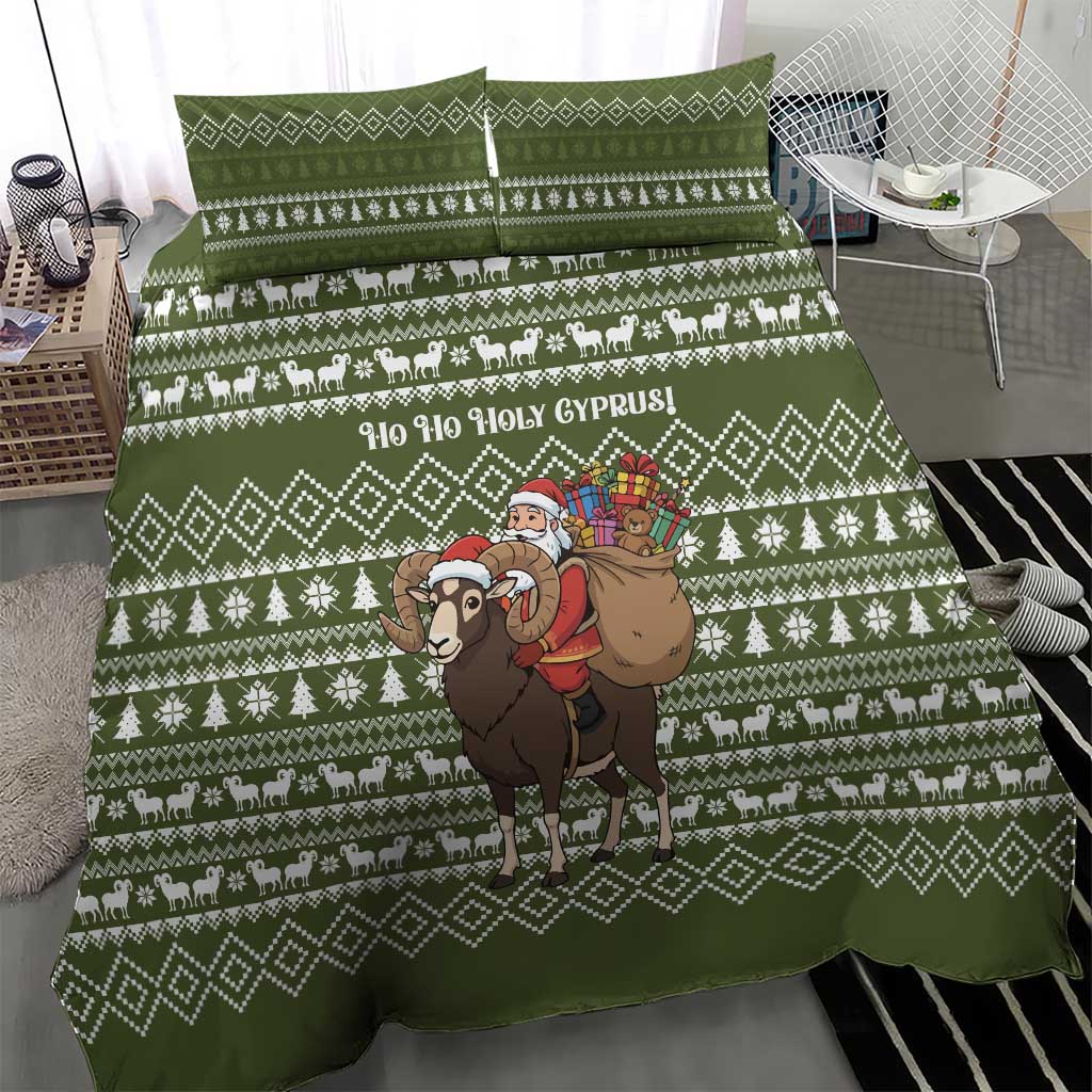 Cyprus Christmas Bedding Set with Santa Riding Ram Ho Ho Holy Cyprus Text and Green Holiday - Wonder Print Shop