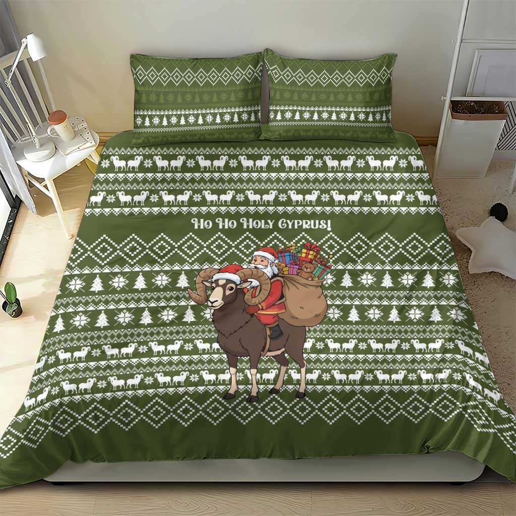 Cyprus Christmas Bedding Set with Santa Riding Ram Ho Ho Holy Cyprus Text and Green Holiday - Wonder Print Shop
