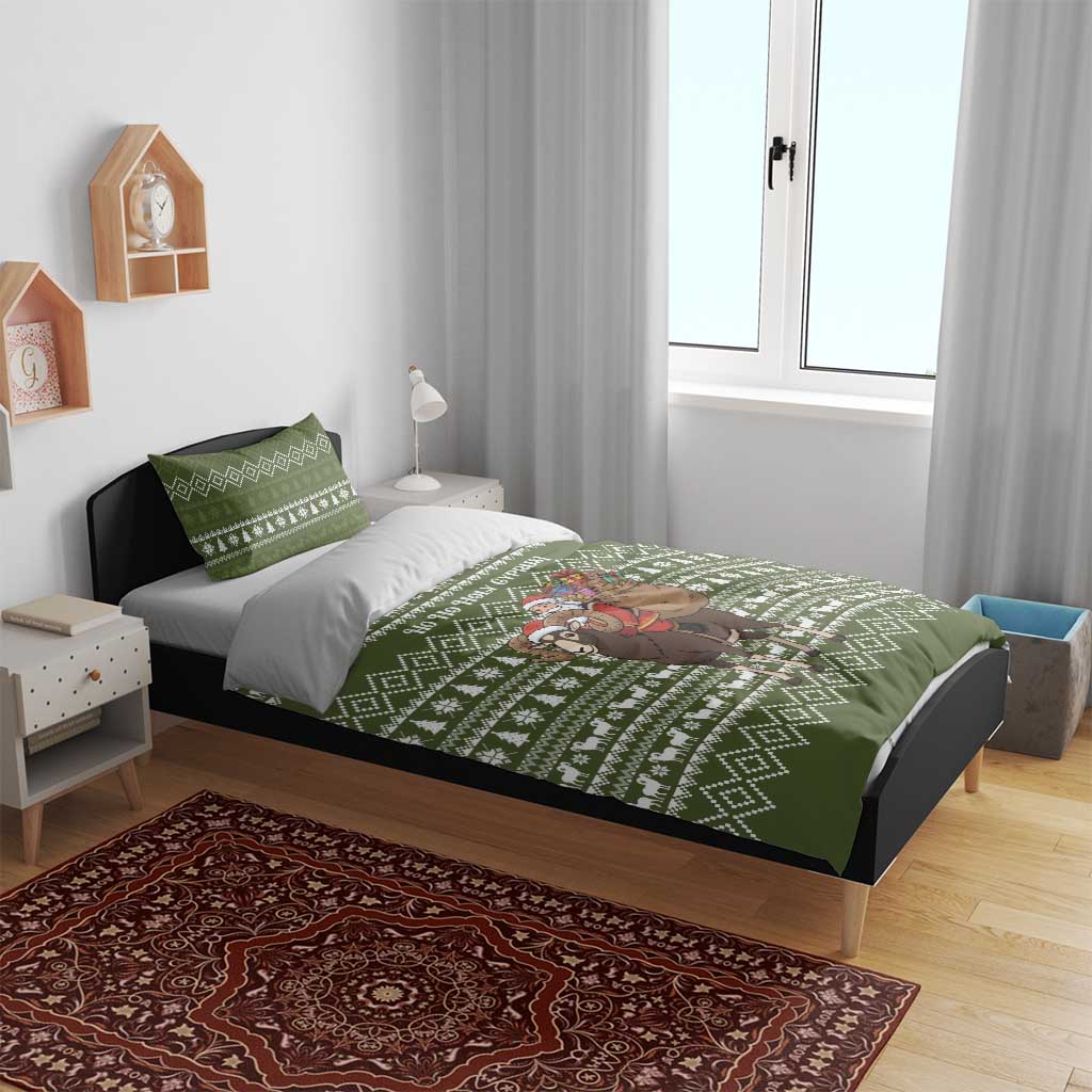 Cyprus Christmas Bedding Set with Santa Riding Ram Ho Ho Holy Cyprus Text and Green Holiday - Wonder Print Shop