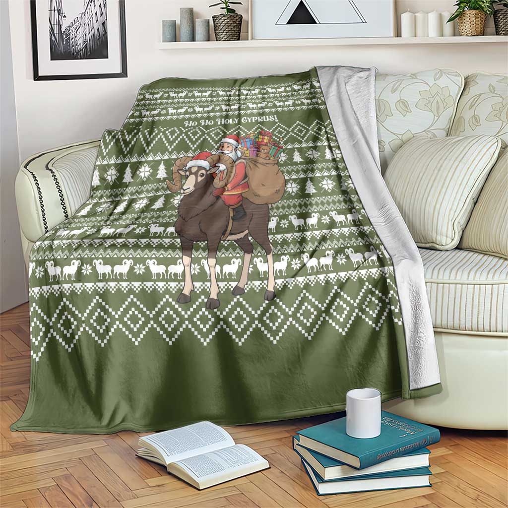 Cyprus Christmas Blanket with Santa Riding Ram Ho Ho Holy Cyprus Text and Green Holiday - Wonder Print Shop