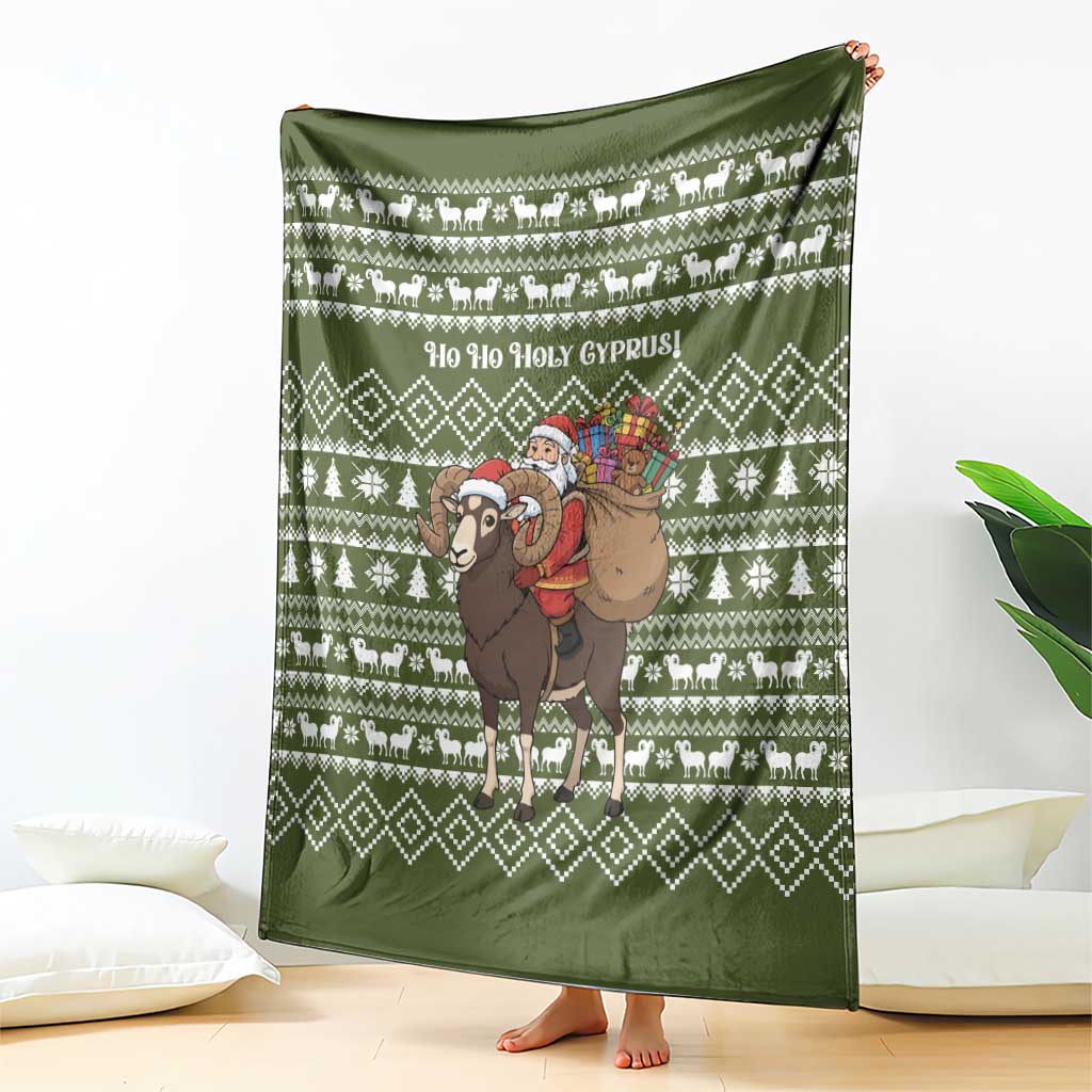 Cyprus Christmas Blanket with Santa Riding Ram Ho Ho Holy Cyprus Text and Green Holiday - Wonder Print Shop