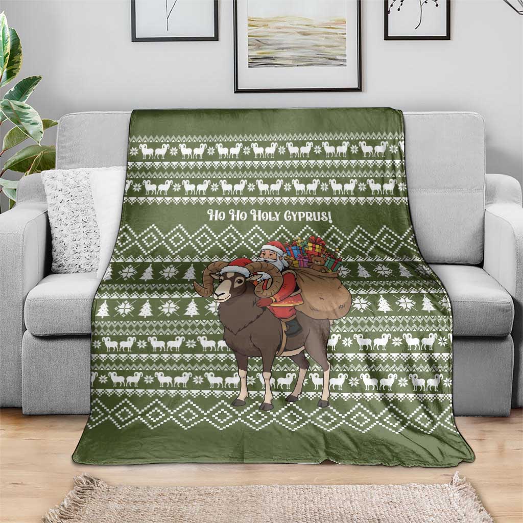 Cyprus Christmas Blanket with Santa Riding Ram Ho Ho Holy Cyprus Text and Green Holiday - Wonder Print Shop