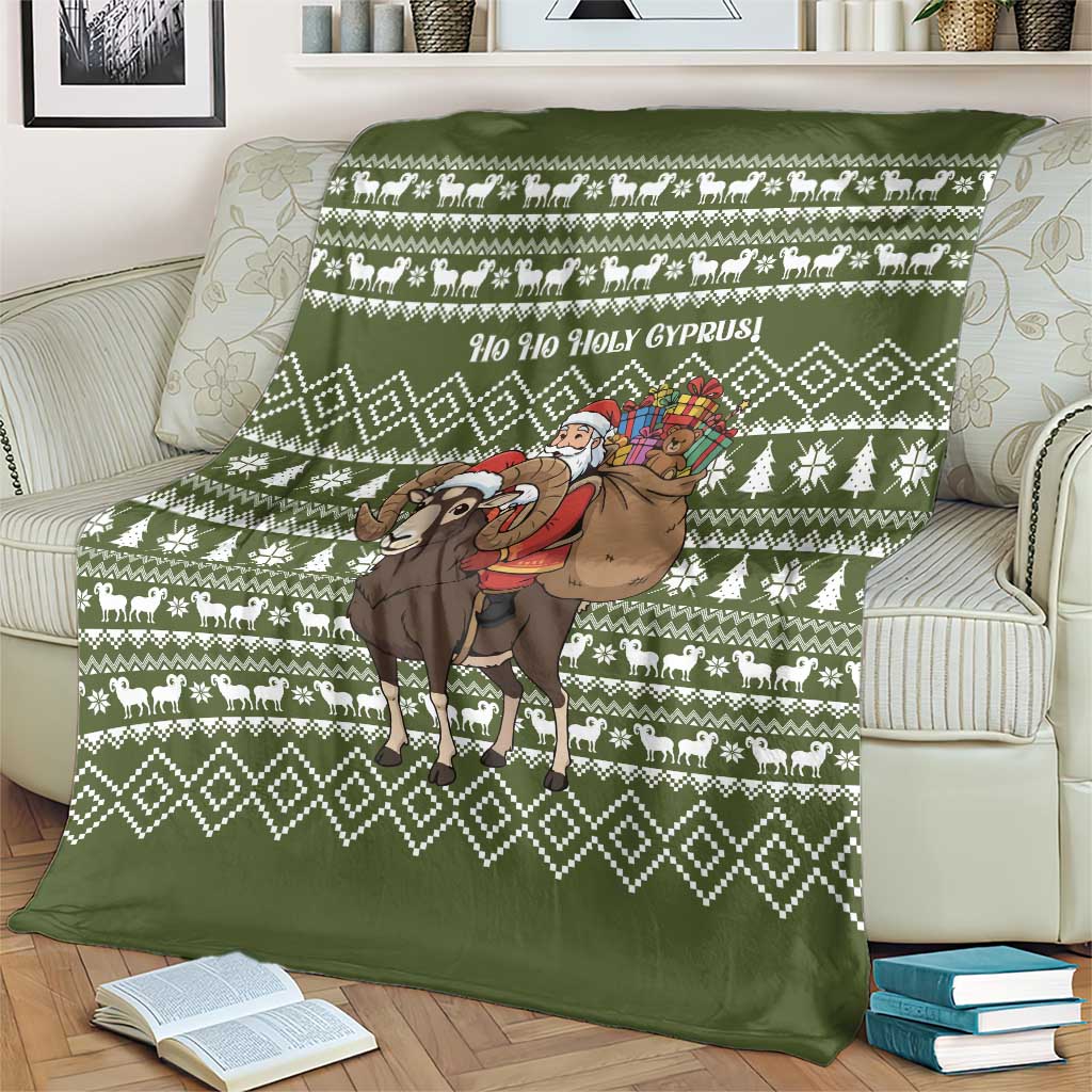Cyprus Christmas Blanket with Santa Riding Ram Ho Ho Holy Cyprus Text and Green Holiday - Wonder Print Shop