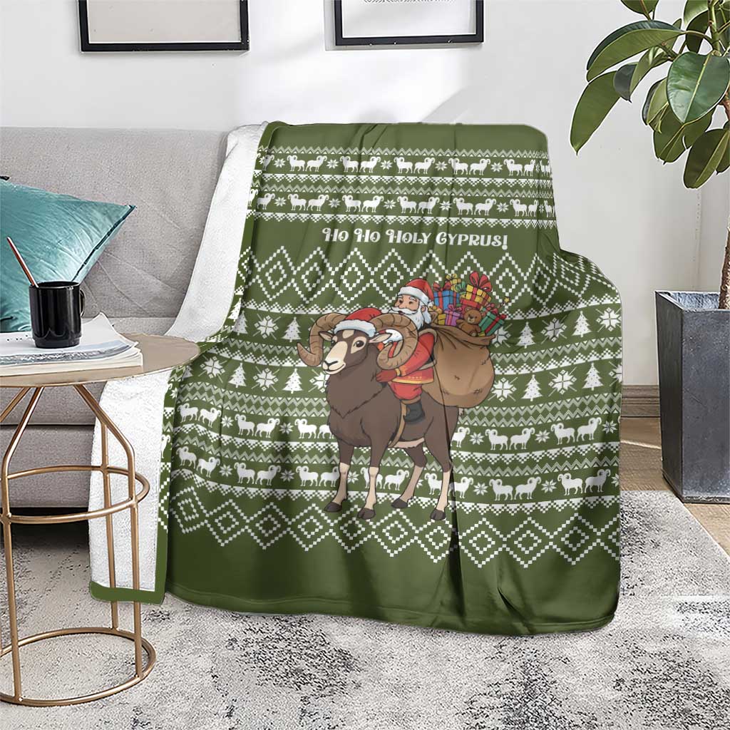 Cyprus Christmas Blanket with Santa Riding Ram Ho Ho Holy Cyprus Text and Green Holiday - Wonder Print Shop