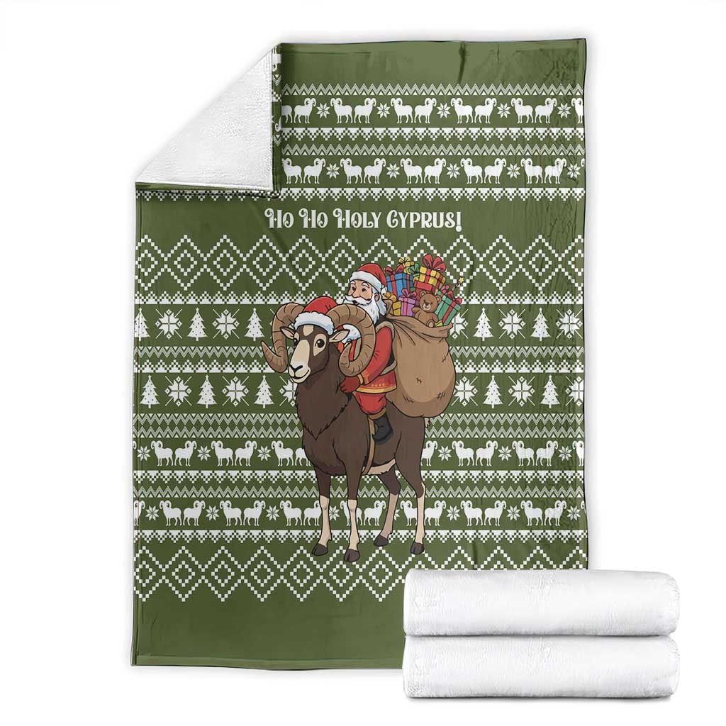 Cyprus Christmas Blanket with Santa Riding Ram Ho Ho Holy Cyprus Text and Green Holiday - Wonder Print Shop