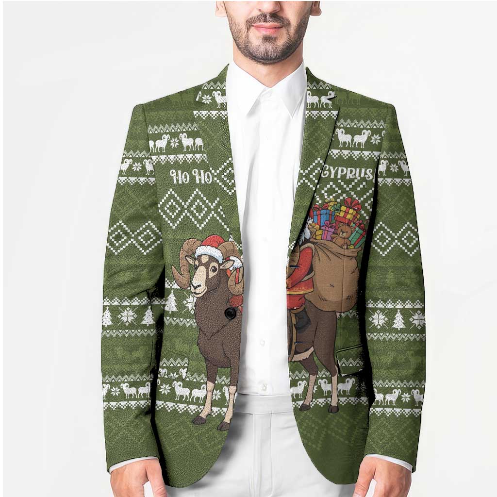Cyprus Christmas Blazer with Santa Riding Ram Ho Ho Holy Cyprus Text and Green Holiday - Wonder Print Shop