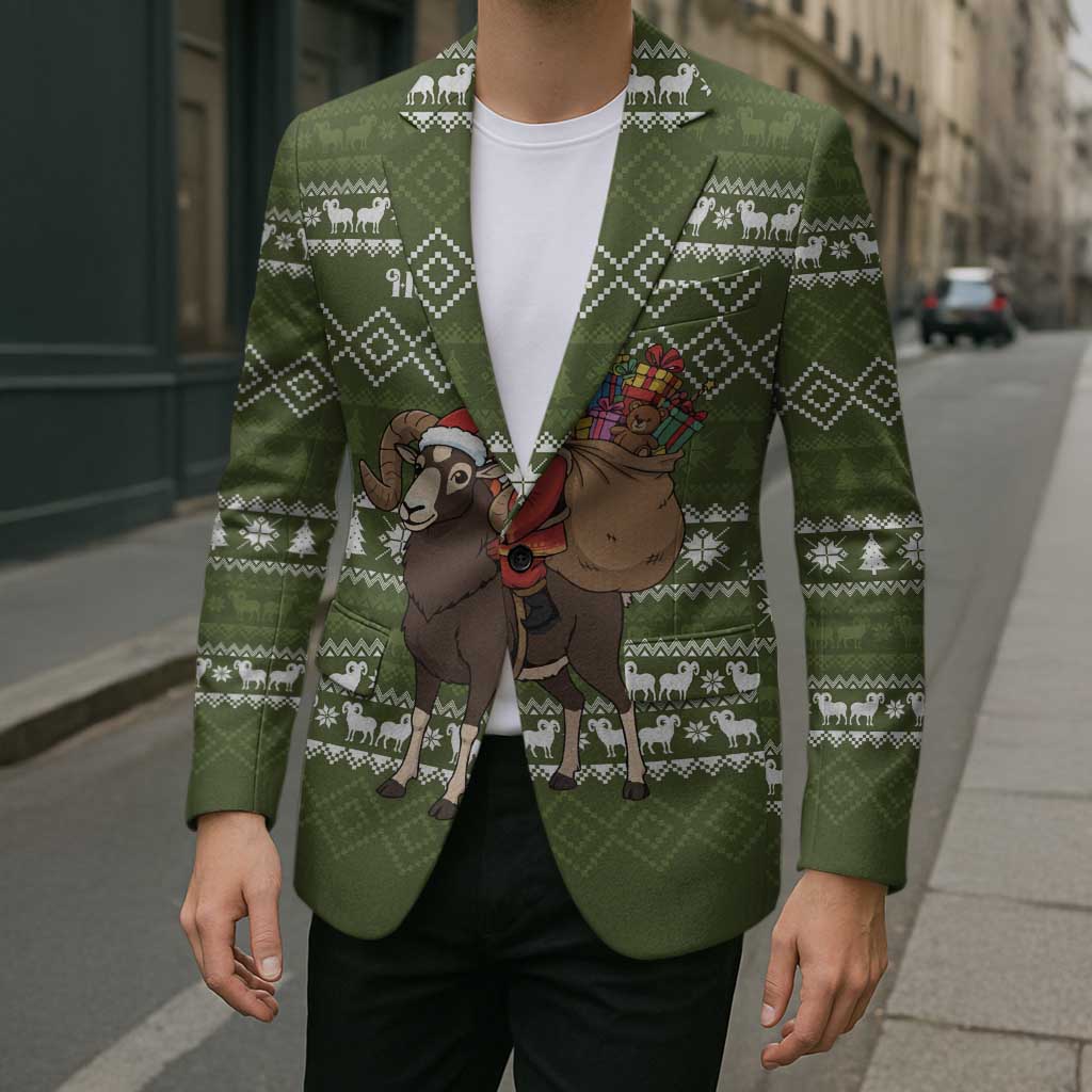 Cyprus Christmas Blazer with Santa Riding Ram Ho Ho Holy Cyprus Text and Green Holiday - Wonder Print Shop