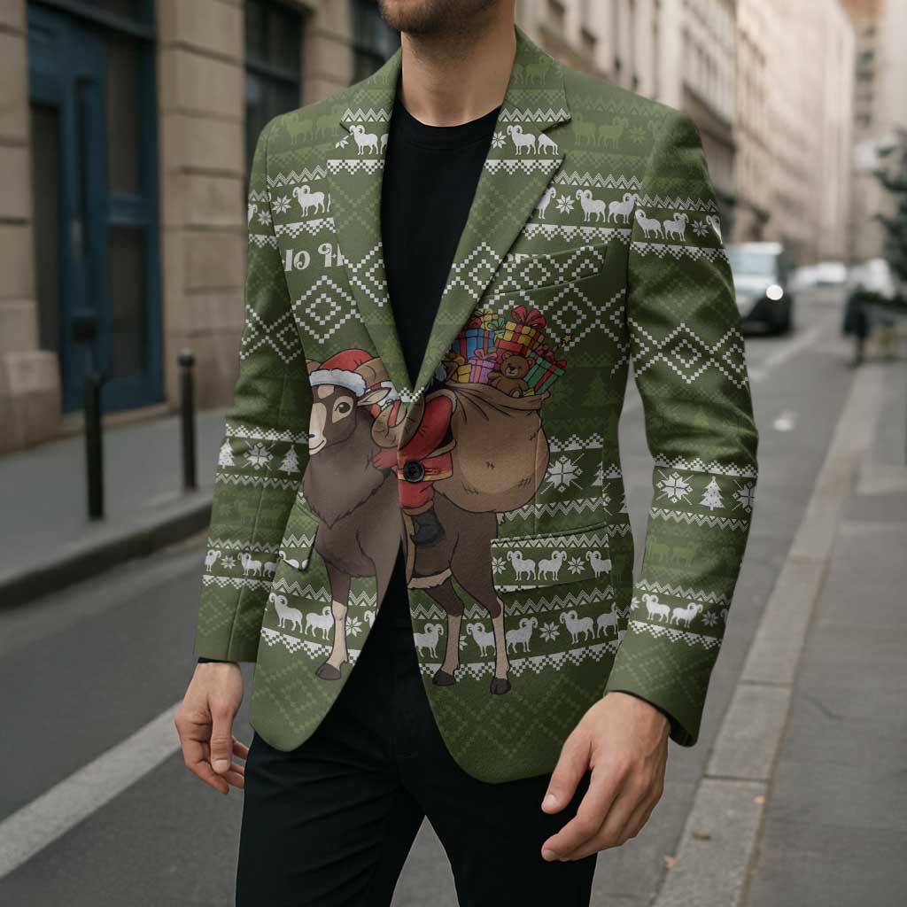 Cyprus Christmas Blazer with Santa Riding Ram Ho Ho Holy Cyprus Text and Green Holiday - Wonder Print Shop
