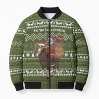 Cyprus Christmas Bomber Puffer Jacket with Santa Riding Ram Ho Ho Holy Cyprus Text and Green Holiday - Wonder Print Shop