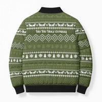 Cyprus Christmas Bomber Puffer Jacket with Santa Riding Ram Ho Ho Holy Cyprus Text and Green Holiday - Wonder Print Shop