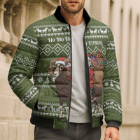 Cyprus Christmas Bomber Puffer Jacket with Santa Riding Ram Ho Ho Holy Cyprus Text and Green Holiday - Wonder Print Shop