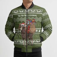 Cyprus Christmas Bomber Puffer Jacket with Santa Riding Ram Ho Ho Holy Cyprus Text and Green Holiday - Wonder Print Shop