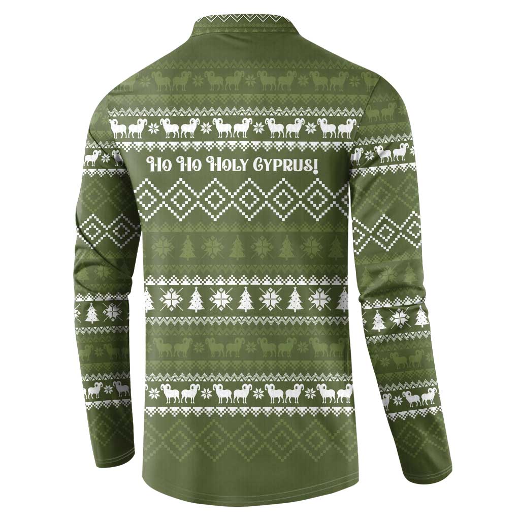 Cyprus Christmas Button Sweatshirt with Santa Riding Ram Ho Ho Holy Cyprus Text and Green Holiday - Wonder Print Shop