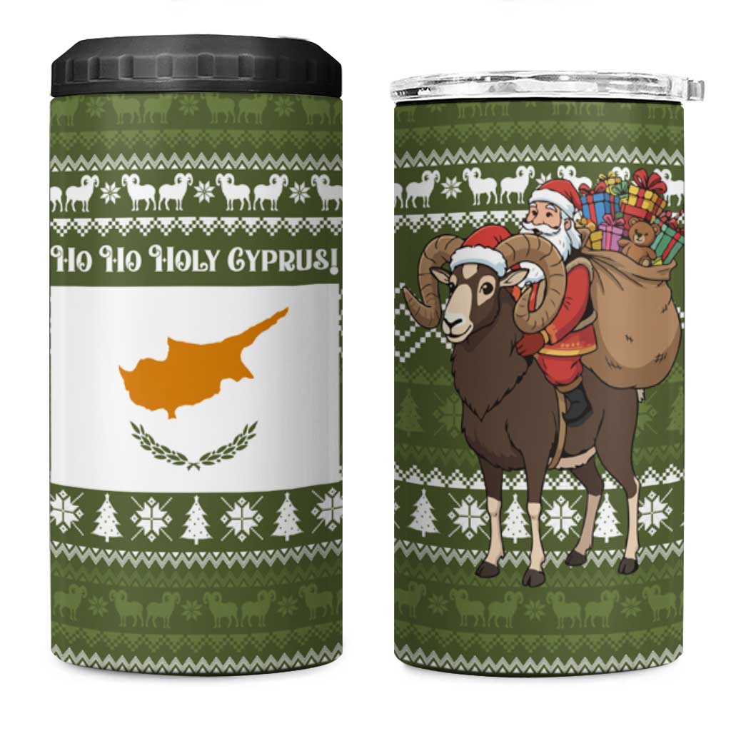 Cyprus Christmas 4 in 1 Can Cooler Tumbler with Santa Riding Ram Ho Ho Holy Cyprus Text and Green Holiday - Wonder Print Shop