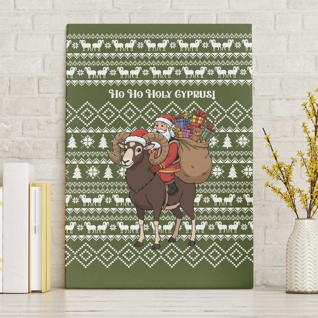Cyprus Christmas Canvas Wall Art with Santa Riding Ram Ho Ho Holy Cyprus Text and Green Holiday - Wonder Print Shop
