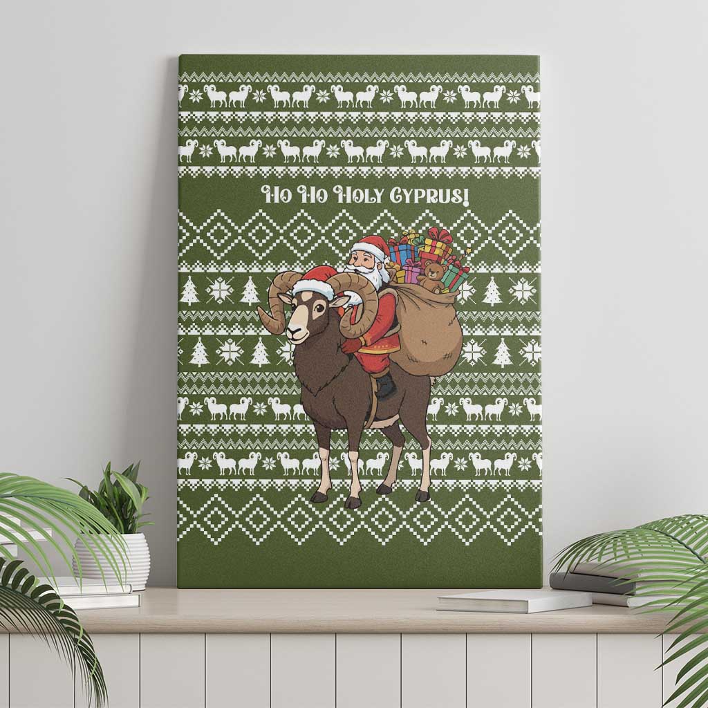 Cyprus Christmas Canvas Wall Art with Santa Riding Ram Ho Ho Holy Cyprus Text and Green Holiday - Wonder Print Shop