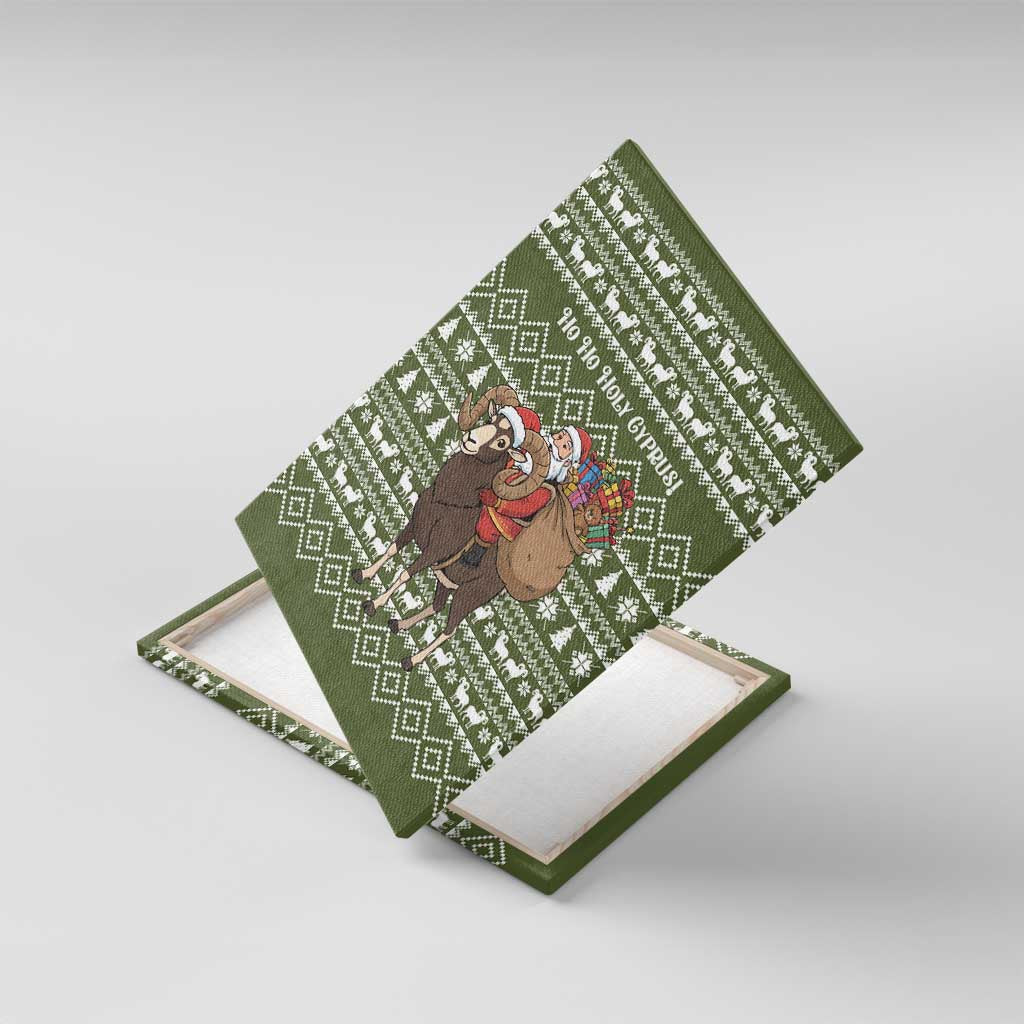 Cyprus Christmas Canvas Wall Art with Santa Riding Ram Ho Ho Holy Cyprus Text and Green Holiday - Wonder Print Shop