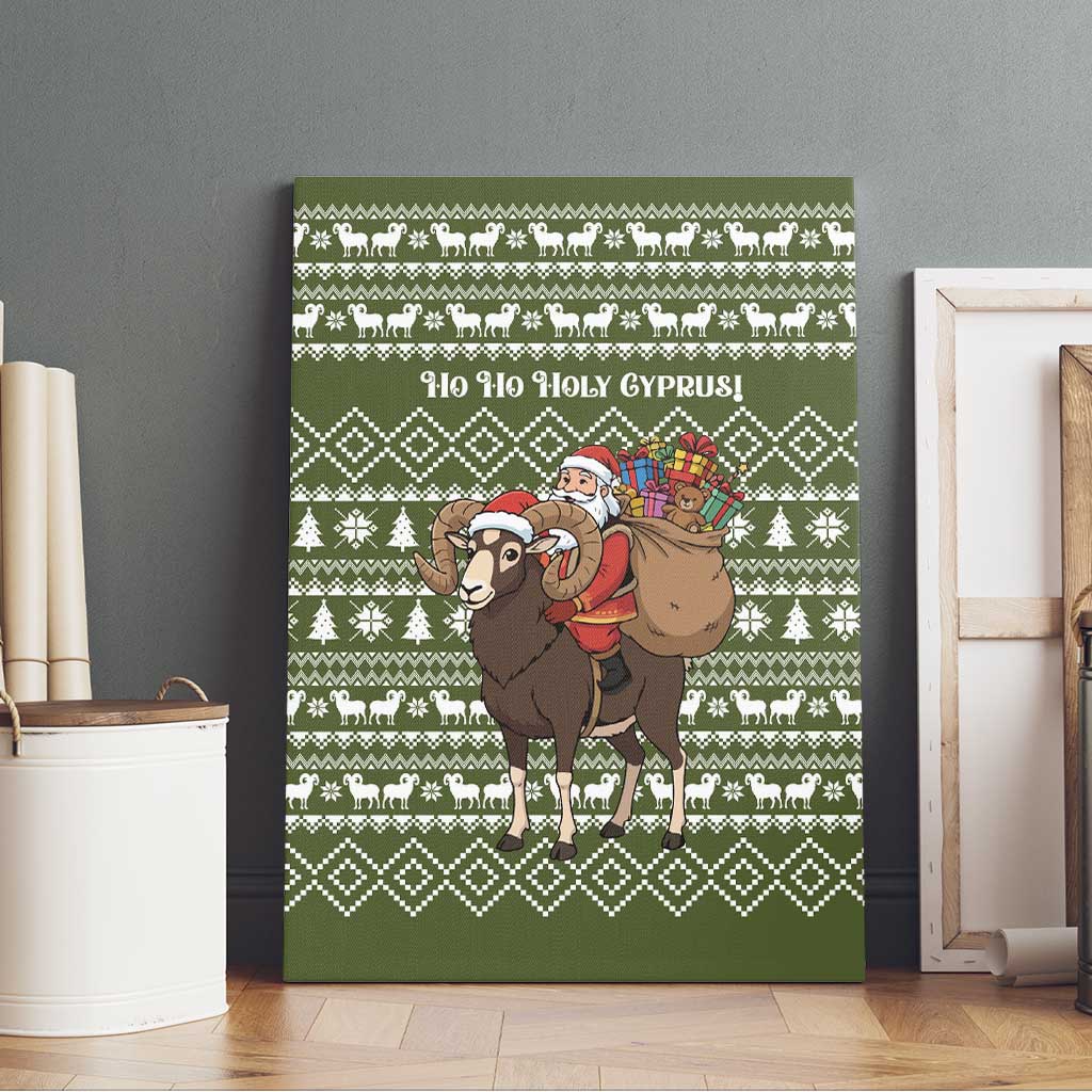 Cyprus Christmas Canvas Wall Art with Santa Riding Ram Ho Ho Holy Cyprus Text and Green Holiday - Wonder Print Shop