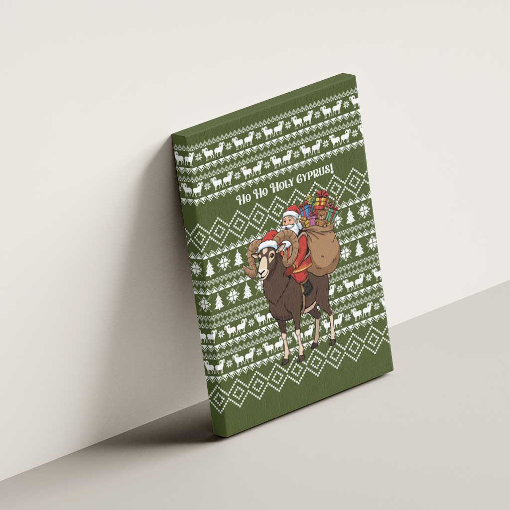 Cyprus Christmas Canvas Wall Art with Santa Riding Ram Ho Ho Holy Cyprus Text and Green Holiday - Wonder Print Shop