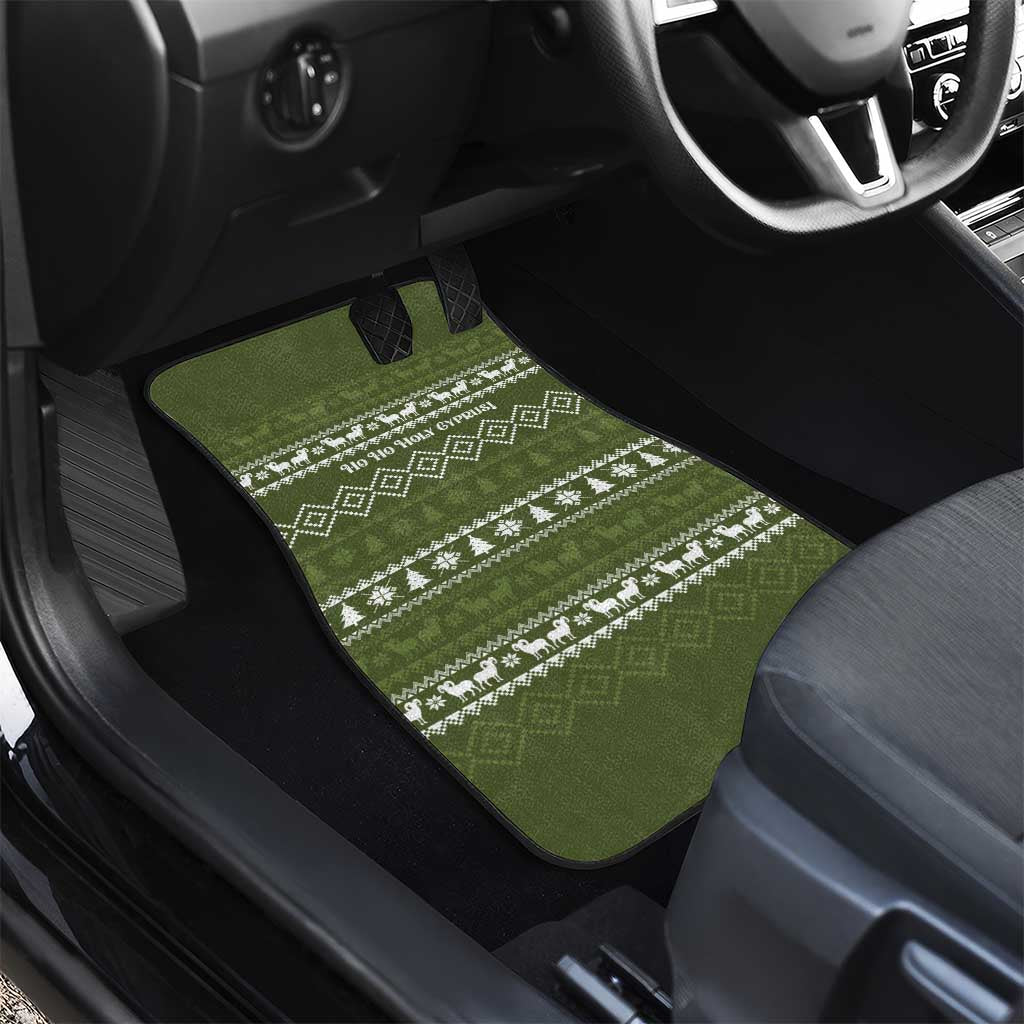 Cyprus Christmas Car Mats with Santa Riding Ram Ho Ho Holy Cyprus Text and Green Holiday - Wonder Print Shop
