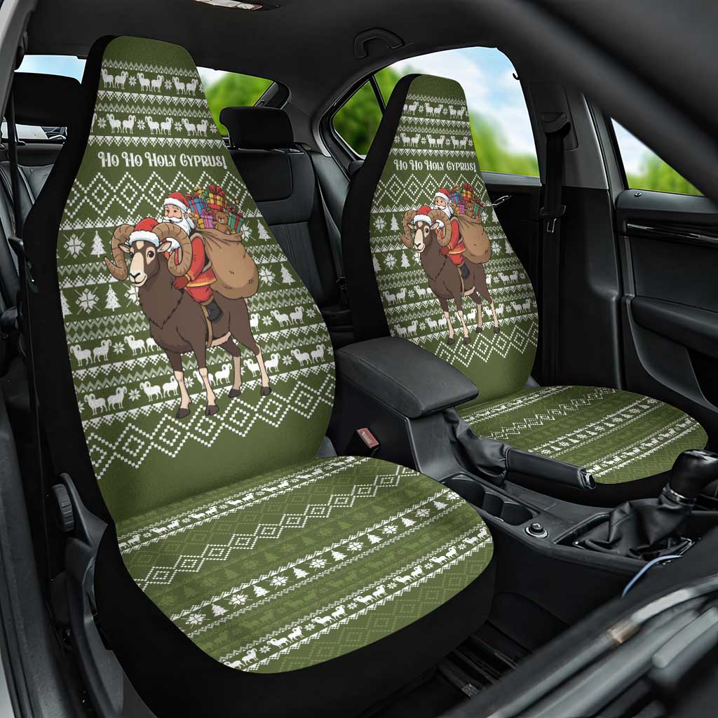 Cyprus Christmas Car Seat Cover with Santa Riding Ram Ho Ho Holy Cyprus Text and Green Holiday - Wonder Print Shop