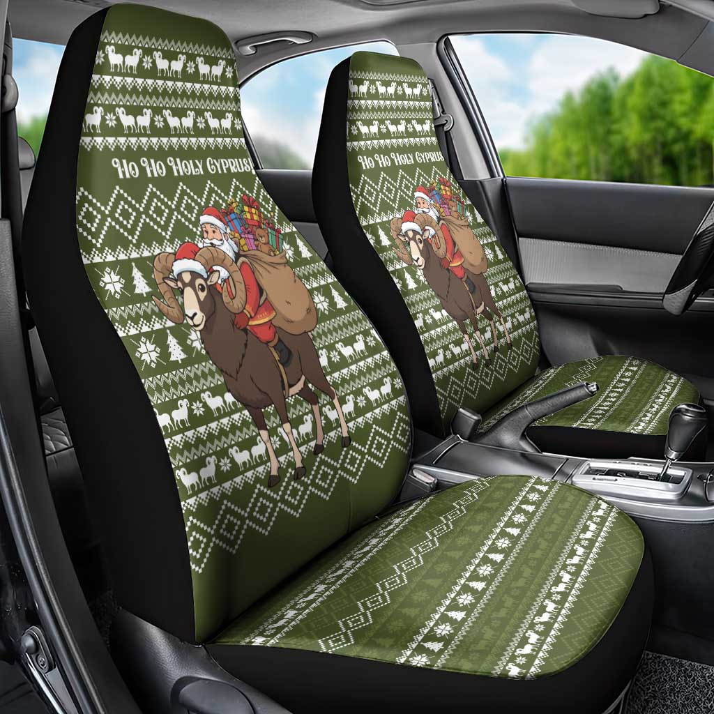 Cyprus Christmas Car Seat Cover with Santa Riding Ram Ho Ho Holy Cyprus Text and Green Holiday - Wonder Print Shop