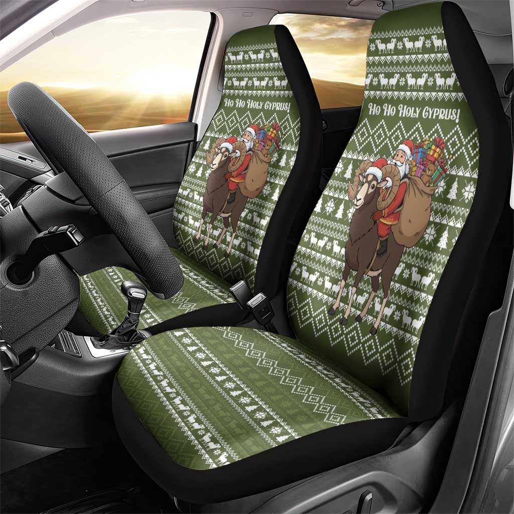 Cyprus Christmas Car Seat Cover with Santa Riding Ram Ho Ho Holy Cyprus Text and Green Holiday - Wonder Print Shop