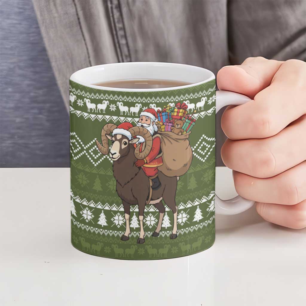 Cyprus Christmas Ceramic Mug with Santa Riding Ram Ho Ho Holy Cyprus Text and Green Holiday - Wonder Print Shop