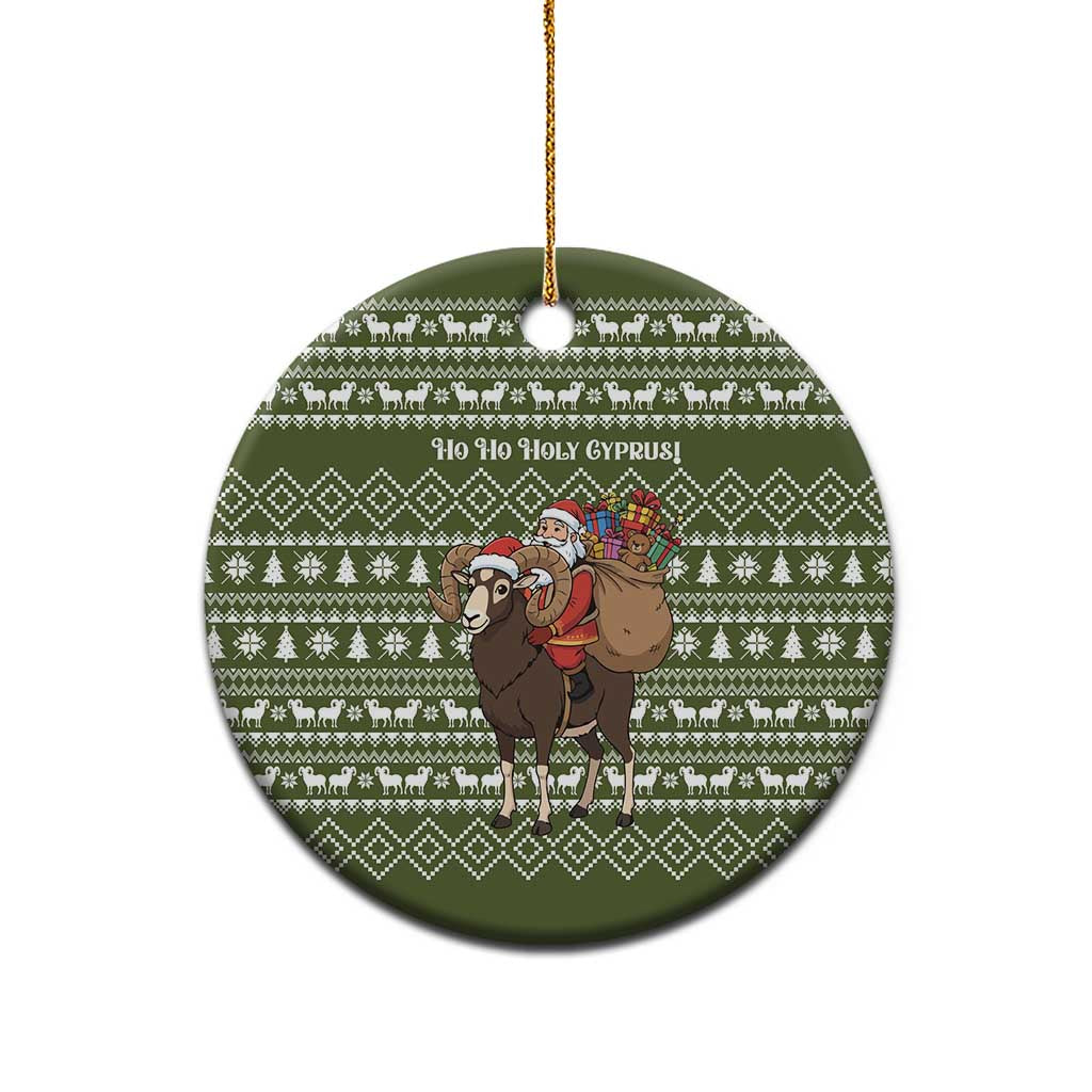 Cyprus Christmas Ceramic Ornament with Santa Riding Ram Ho Ho Holy Cyprus Text and Green Holiday - Wonder Print Shop