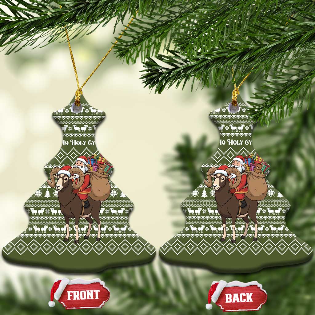 Cyprus Christmas Ceramic Ornament with Santa Riding Ram Ho Ho Holy Cyprus Text and Green Holiday - Wonder Print Shop