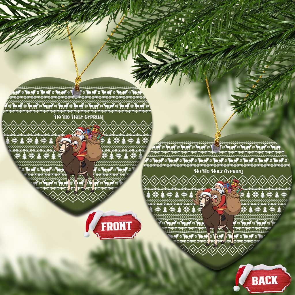 Cyprus Christmas Ceramic Ornament with Santa Riding Ram Ho Ho Holy Cyprus Text and Green Holiday - Wonder Print Shop
