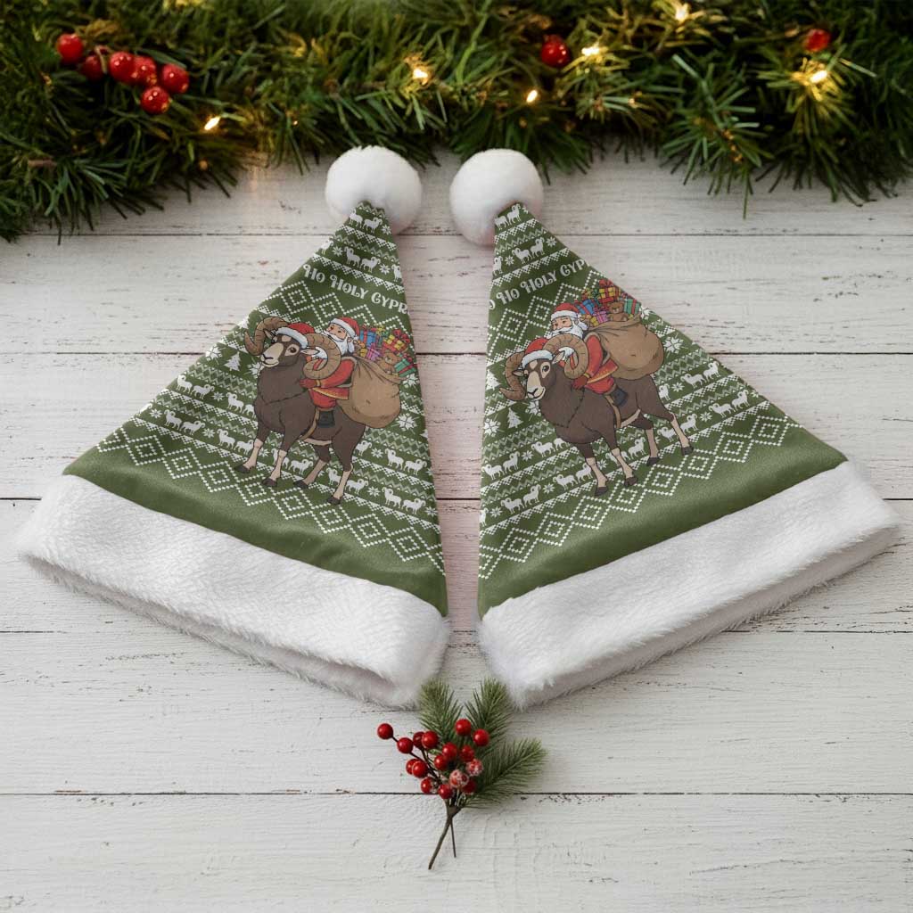 Cyprus Christmas Santa Hat with Santa Riding Ram Ho Ho Holy Cyprus Text and Green Holiday - Wonder Print Shop