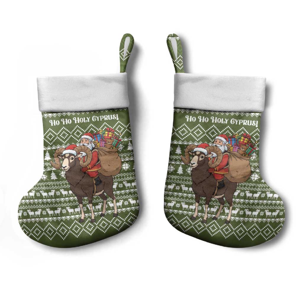 Cyprus Christmas Stocking with Santa Riding Ram Ho Ho Holy Cyprus Text and Green Holiday - Wonder Print Shop
