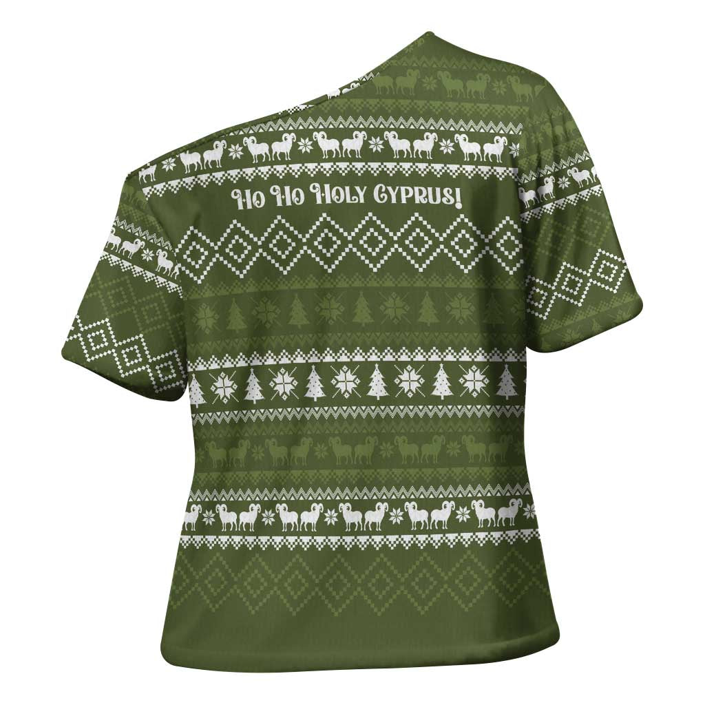 Cyprus Christmas Cross Shoulder Shirt with Santa Riding Ram Ho Ho Holy Cyprus Text and Green Holiday - Wonder Print Shop