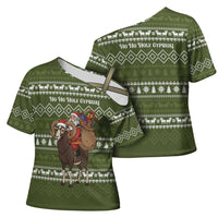 Cyprus Christmas Cross Shoulder Shirt with Santa Riding Ram Ho Ho Holy Cyprus Text and Green Holiday - Wonder Print Shop