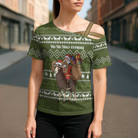 Cyprus Christmas Cross Shoulder Shirt with Santa Riding Ram Ho Ho Holy Cyprus Text and Green Holiday - Wonder Print Shop