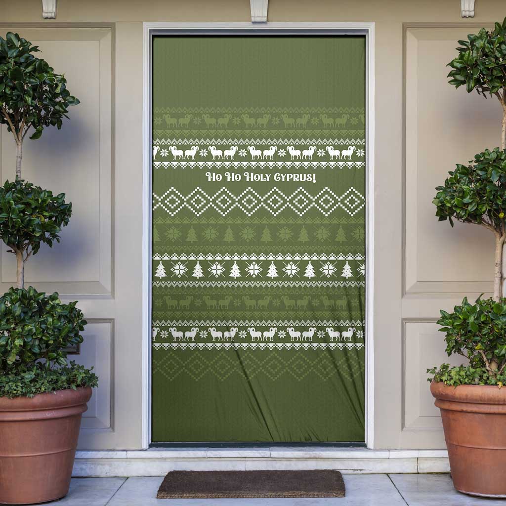 Cyprus Christmas Door Cover with Santa Riding Ram Ho Ho Holy Cyprus Text and Green Holiday - Wonder Print Shop