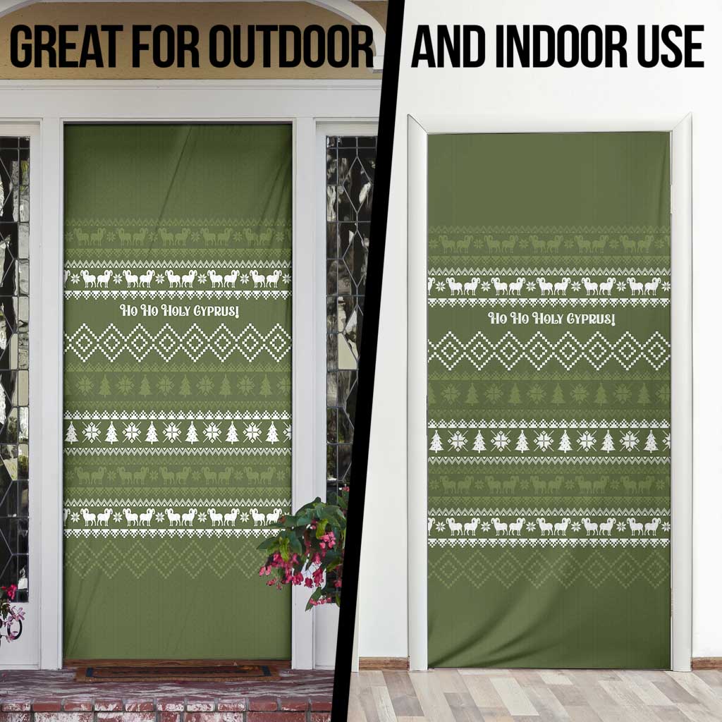Cyprus Christmas Door Cover with Santa Riding Ram Ho Ho Holy Cyprus Text and Green Holiday - Wonder Print Shop
