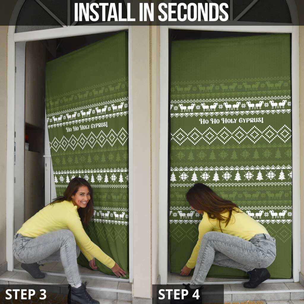 Cyprus Christmas Door Cover with Santa Riding Ram Ho Ho Holy Cyprus Text and Green Holiday - Wonder Print Shop