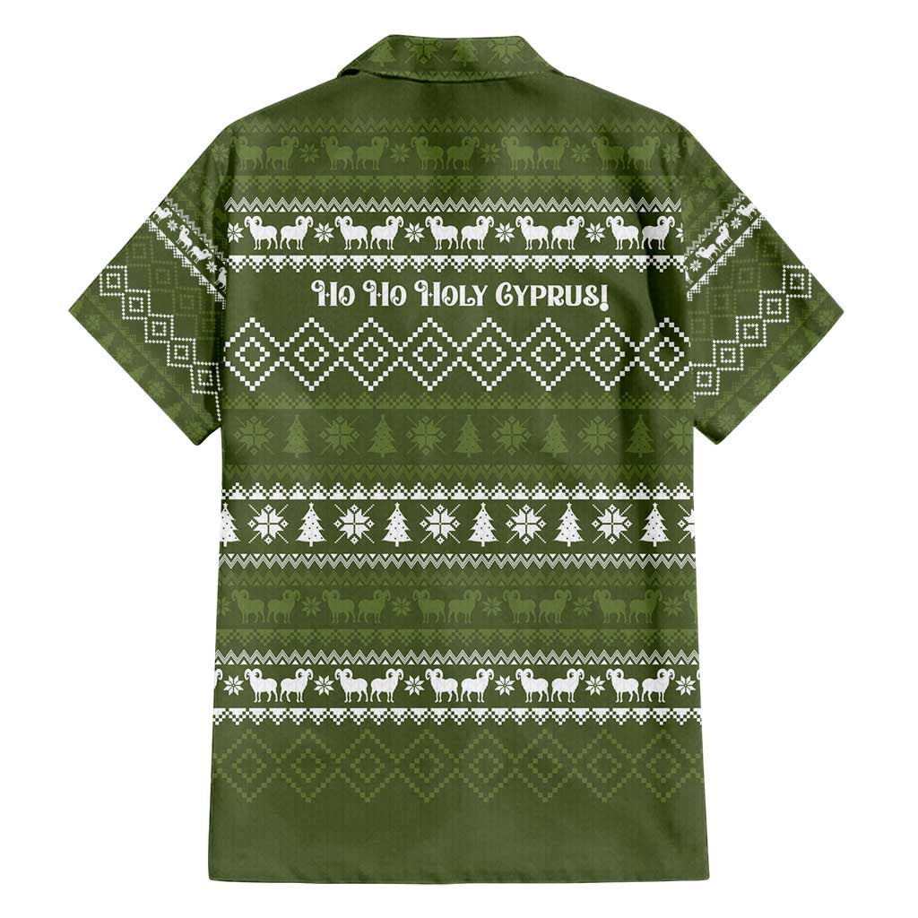 Cyprus Christmas Family Matching Long Sleeve Bodycon Dress and Hawaiian Shirt with Santa Riding Ram Ho Ho Holy Cyprus Text and Green Holiday - Wonder Print Shop